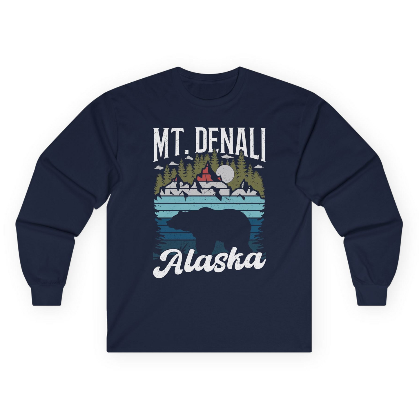 Mt Denali Alaska Bear Wilderness Shirt - Vintage Distressed Outdoor Tee Long Sleeve Shirt – Navy – Alaska Cruise Shirts