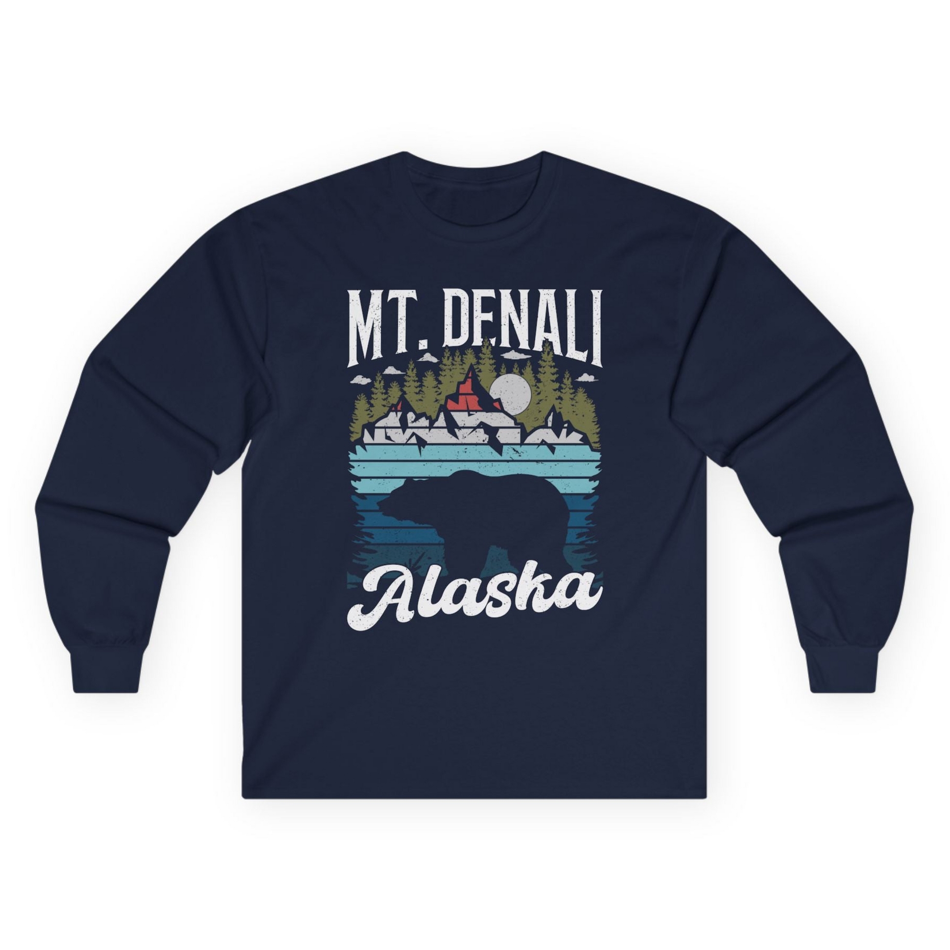 Mt Denali Alaska Bear Wilderness Shirt - Vintage Distressed Outdoor Tee Long Sleeve Shirt – Navy – Alaska Cruise Shirts