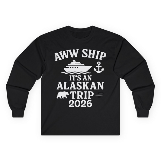 Alaska Cruise Shirt - Alaskan Trip 2026 Ship Anchor Bear Family Tee Long Sleeve Shirt – Black – Alaska Cruise Shirts