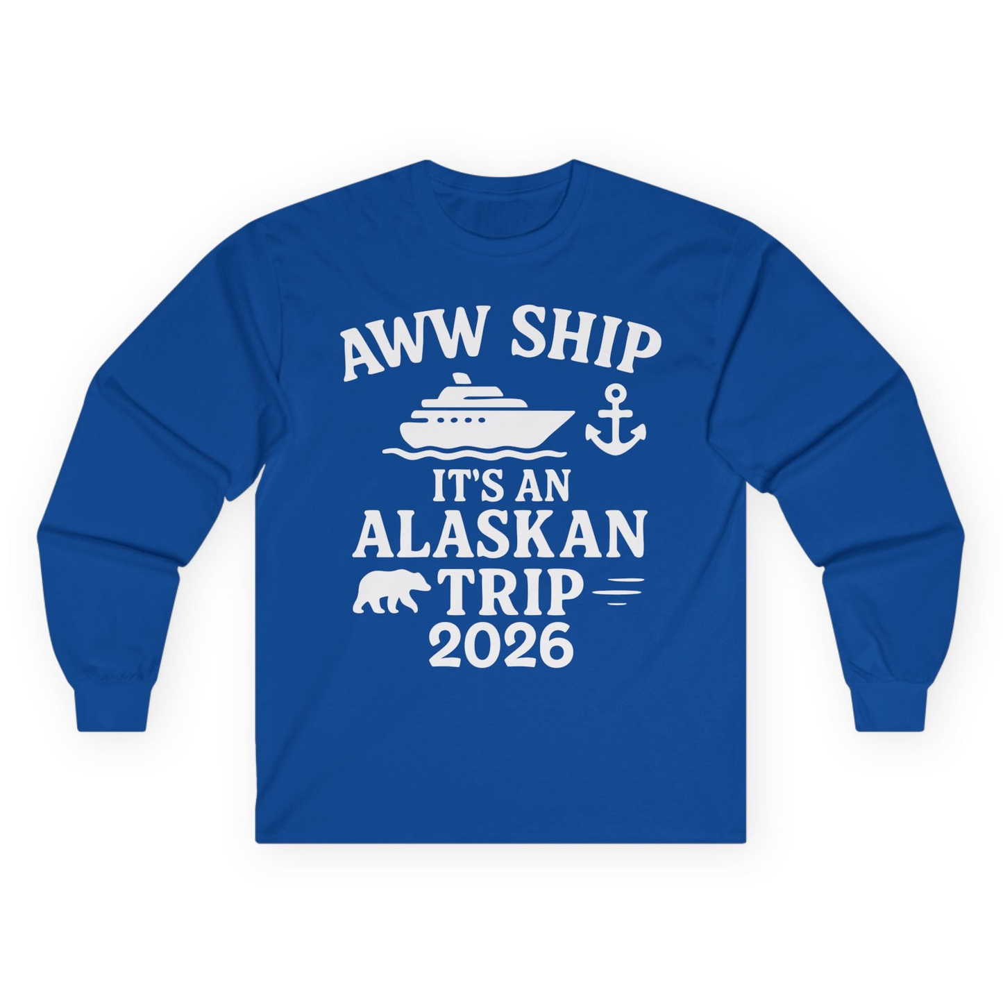 Alaska Cruise Shirt - Alaskan Trip 2026 Ship Anchor Bear Family Tee Long Sleeve Shirt – Royal – Alaska Cruise Shirts