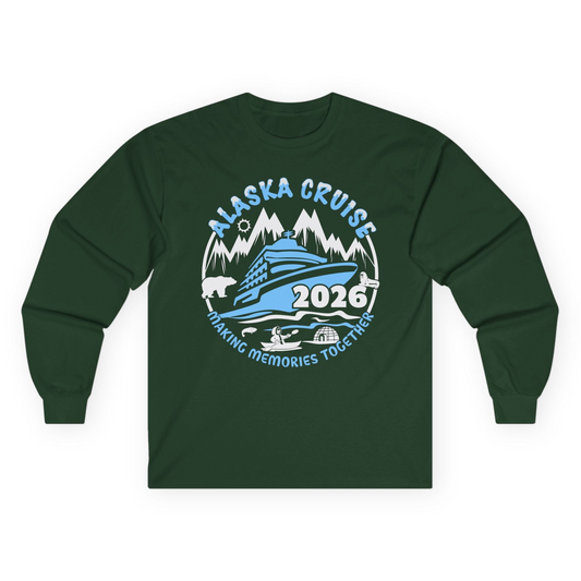 Alaska Cruise 2026 Shirt - Family Adventure Wildlife Nature Graphic Tee Long Sleeve Shirt – Forest Green – Alaska Cruise Shirts