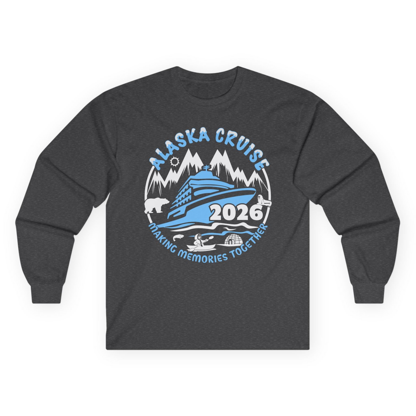 Alaska Cruise 2026 Shirt - Family Adventure Wildlife Nature Graphic Tee Long Sleeve Shirt – Dark Heather – Alaska Cruise Shirts