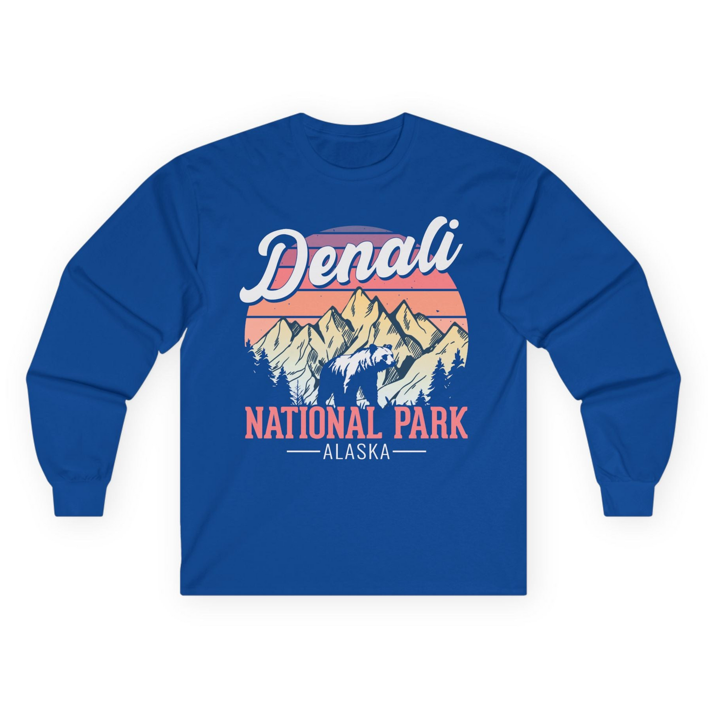 Retro Denali National Park Alaska Bear Mountains Vintage Shirt Long Sleeve Shirt – Royal – Alaska Cruise Shirts