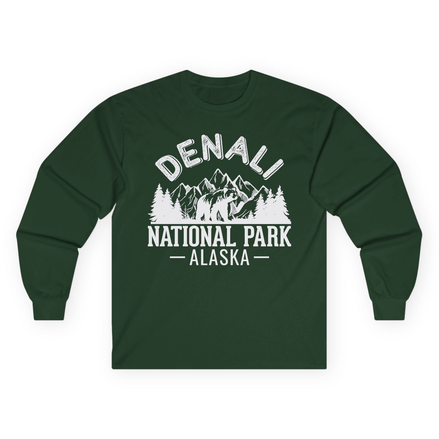 Denali National Park Bear Mountains Vintage Alaska Nature Shirt Long Sleeve Shirt – Forest Green – Alaska Cruise Shirts
