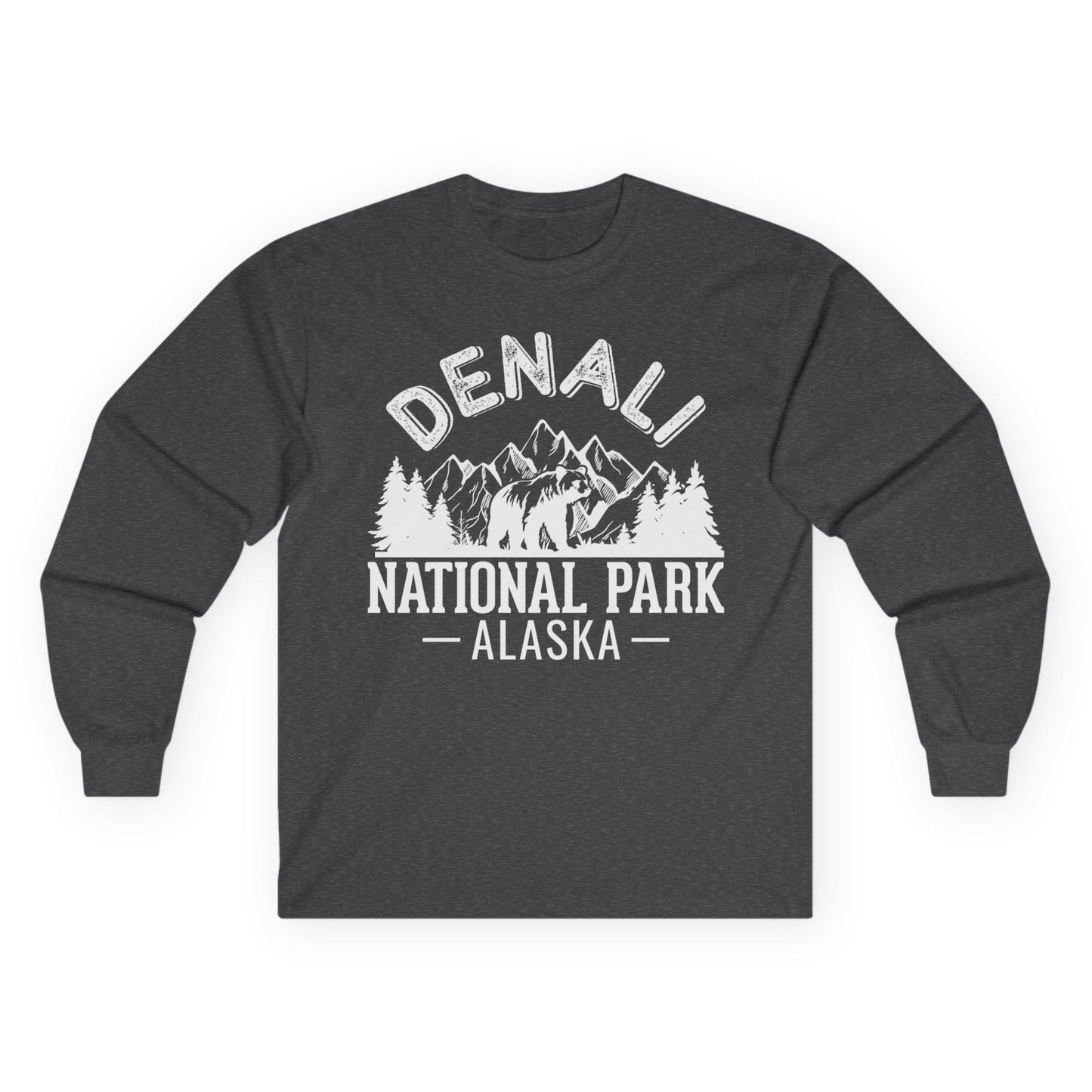 Denali National Park Bear Mountains Vintage Alaska Nature Shirt Long Sleeve Shirt – Dark Heather – Alaska Cruise Shirts