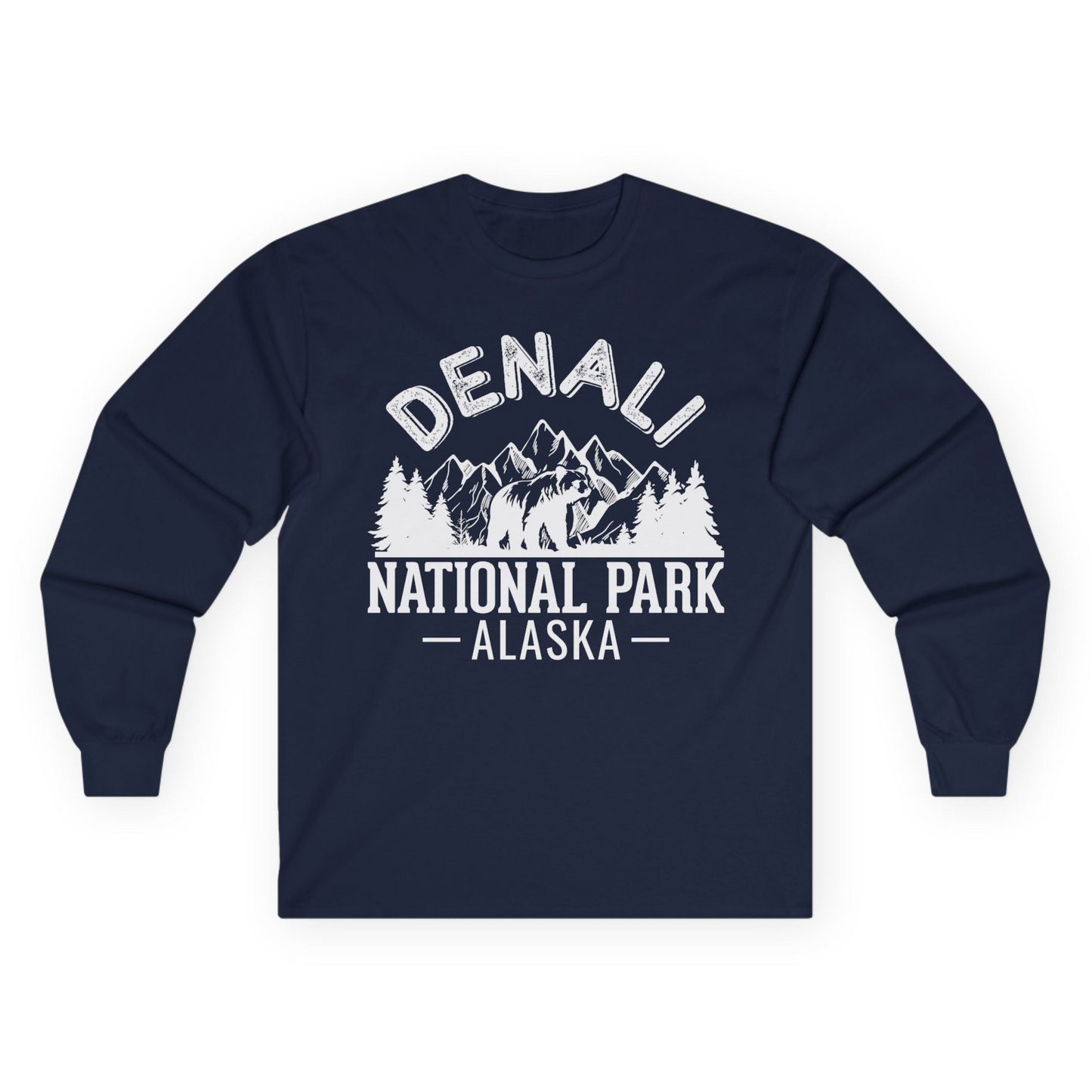 Denali National Park Bear Mountains Vintage Alaska Nature Shirt Long Sleeve Shirt – Navy – Alaska Cruise Shirts