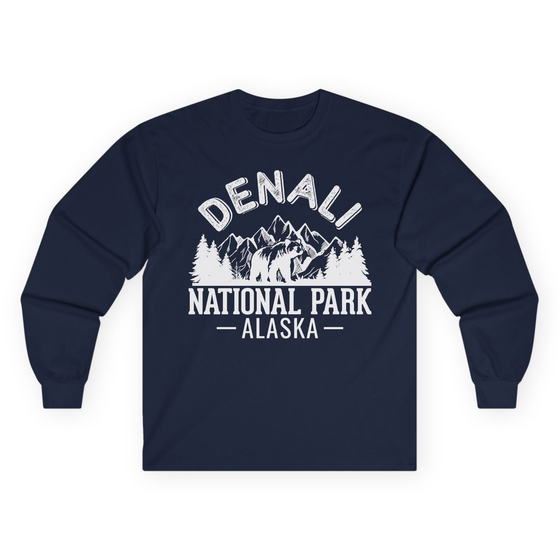 Denali National Park Bear Mountains Vintage Alaska Nature Shirt Long Sleeve Shirt – Navy – Alaska Cruise Shirts
