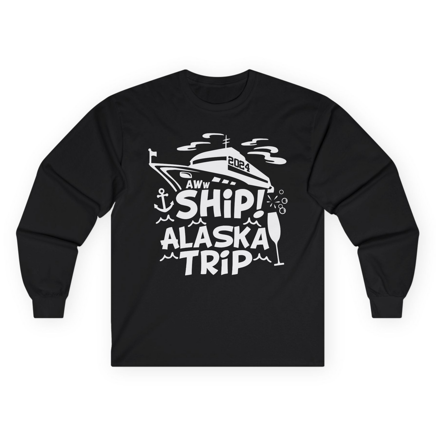Aww Ship Alaska Cruise Shirt - Funny 2024 Group Vacation Graphic Tee Long Sleeve Shirt – Black – Alaska Cruise Shirts