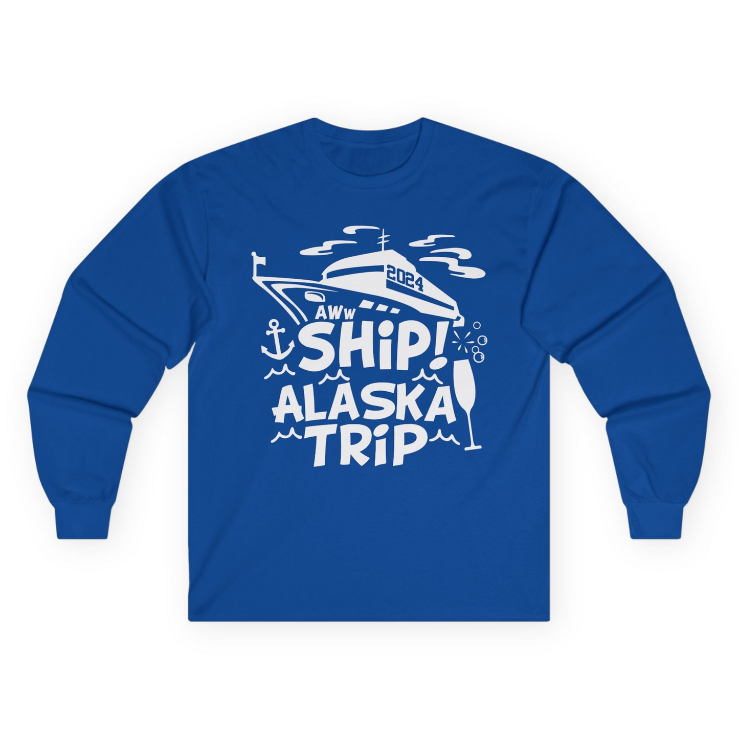 Aww Ship Alaska Cruise Shirt - Funny 2024 Group Vacation Graphic Tee Long Sleeve Shirt – Royal – Alaska Cruise Shirts