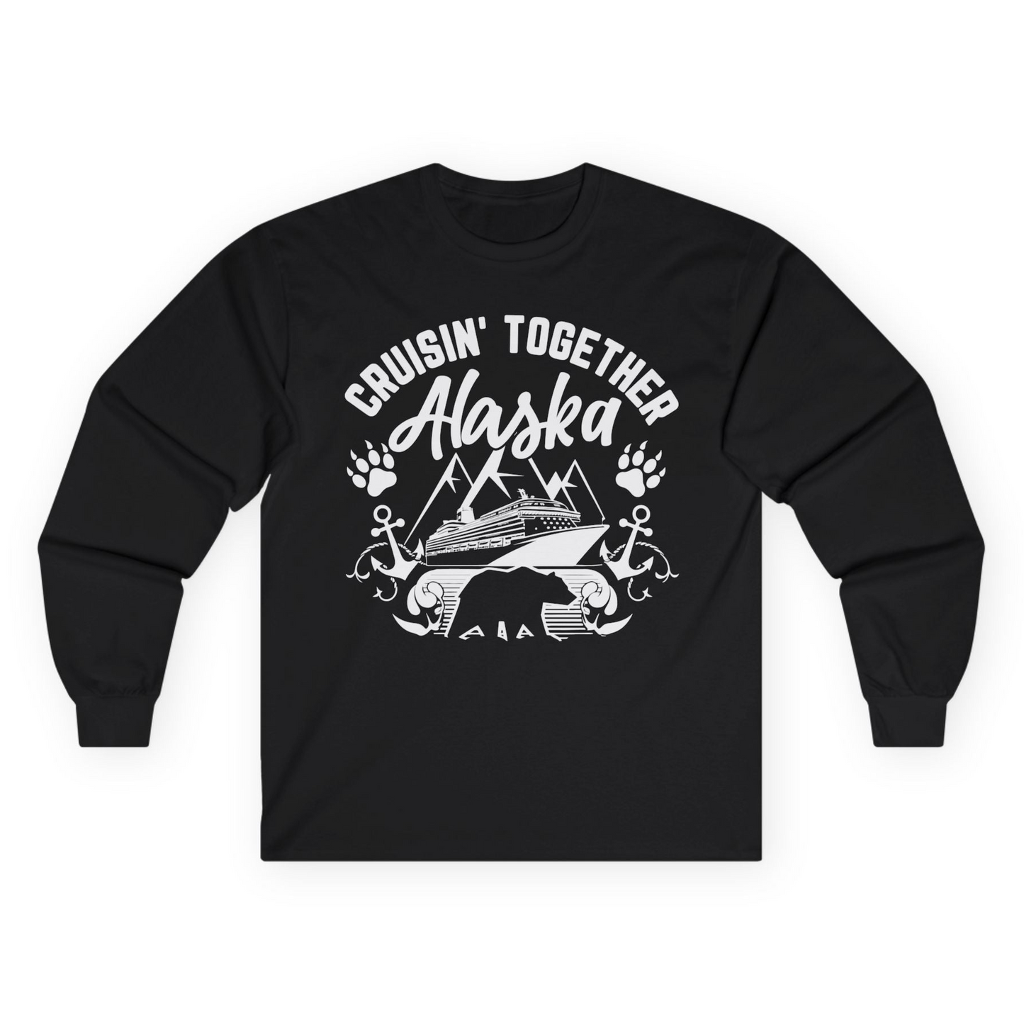 Alaska Cruise Adventure Shirt - Wildlife Bear Paw Nautical Anchors Long Sleeve Shirt – Black – Alaska Cruise Shirts