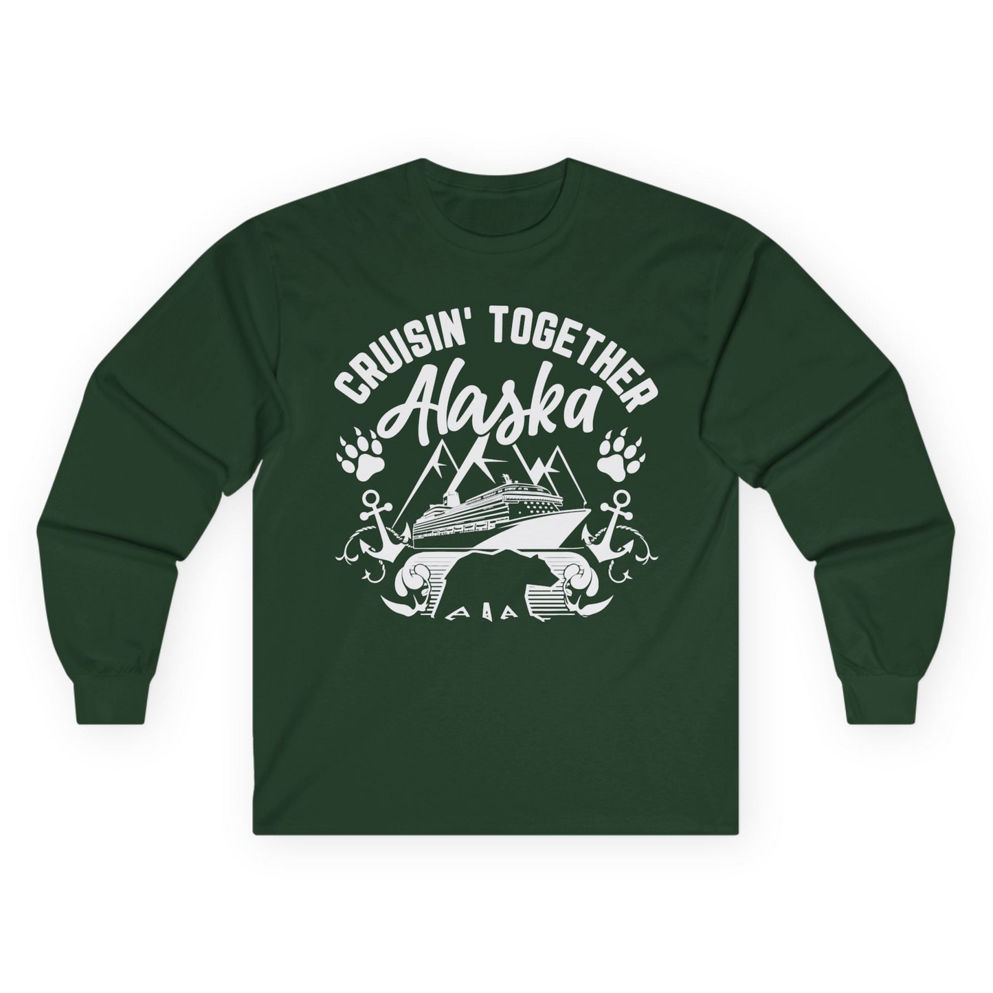 Alaska Cruise Adventure Shirt - Wildlife Bear Paw Nautical Anchors Long Sleeve Shirt – Forest Green – Alaska Cruise Shirts