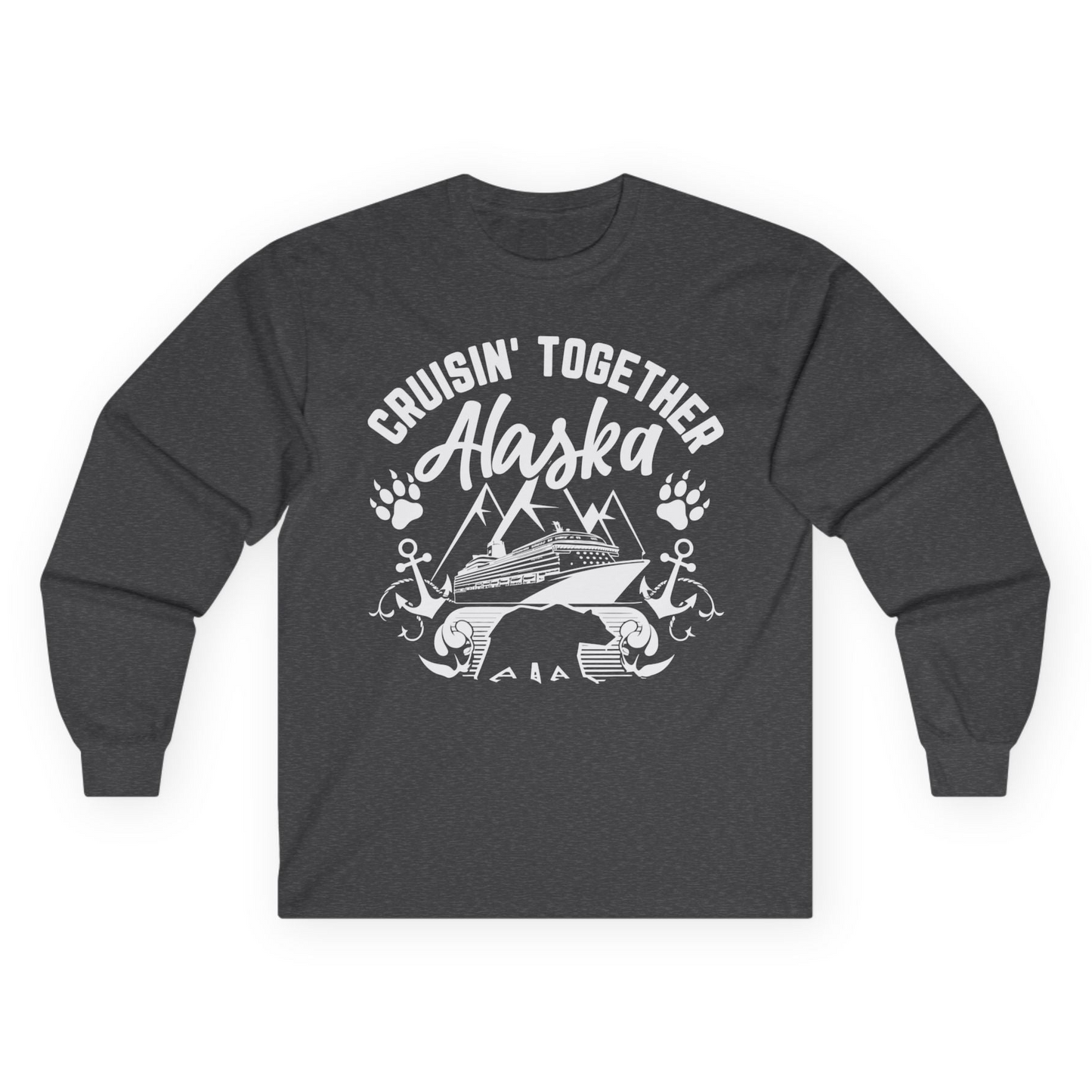 Alaska Cruise Adventure Shirt - Wildlife Bear Paw Nautical Anchors Long Sleeve Shirt – Dark Heather – Alaska Cruise Shirts