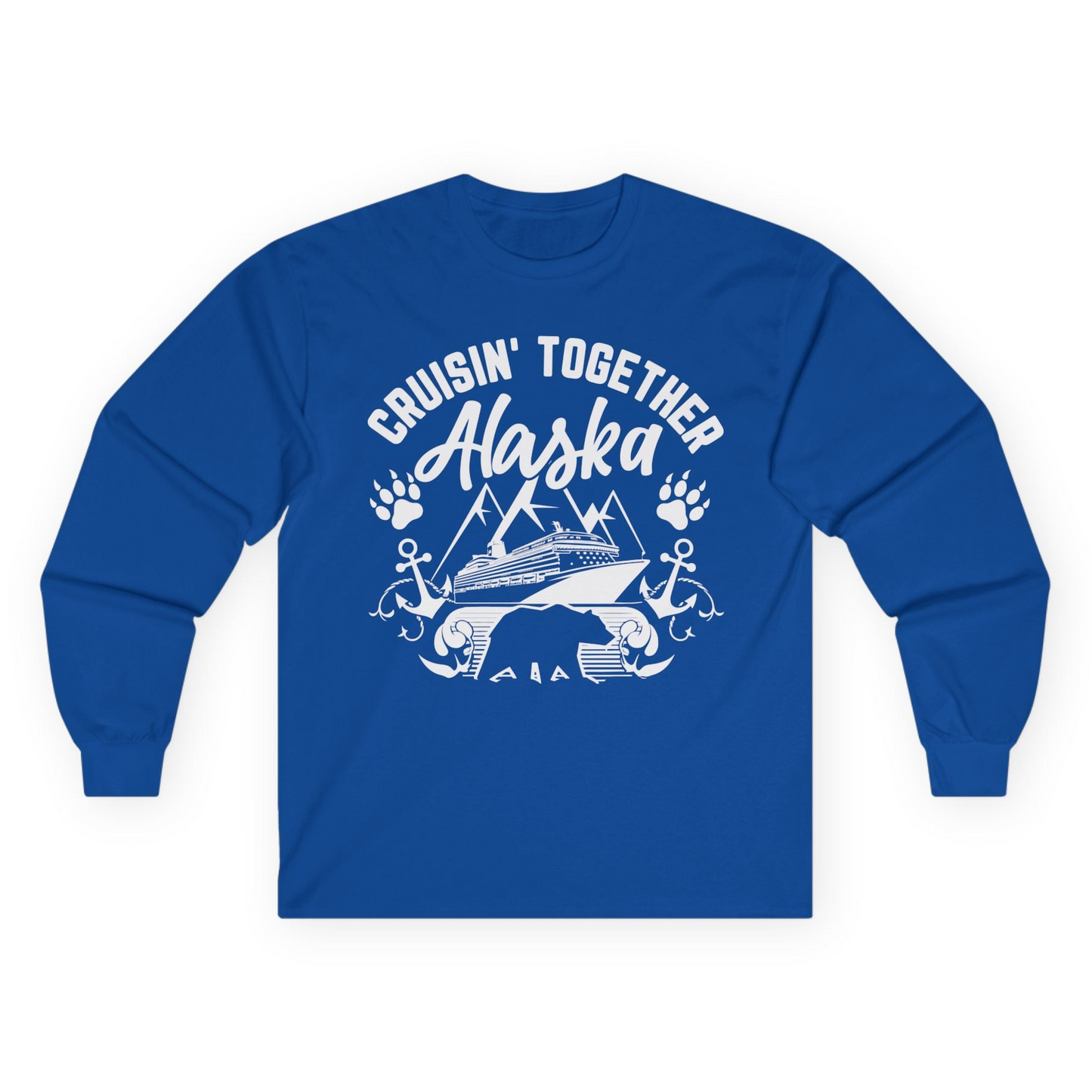 Alaska Cruise Adventure Shirt - Wildlife Bear Paw Nautical Anchors Long Sleeve Shirt – Royal – Alaska Cruise Shirts