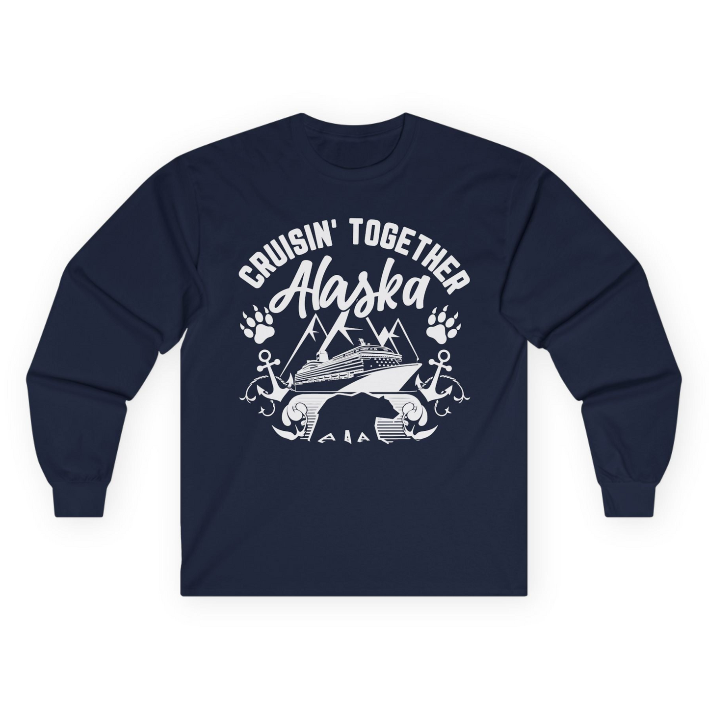 Alaska Cruise Adventure Shirt - Wildlife Bear Paw Nautical Anchors Long Sleeve Shirt – Navy – Alaska Cruise Shirts