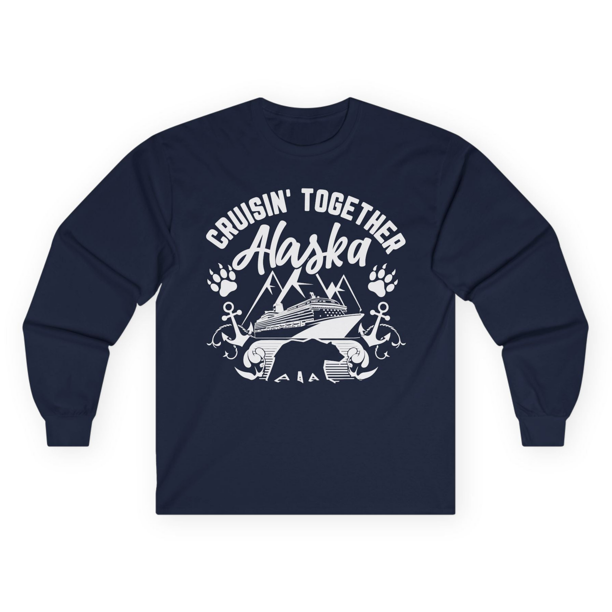 Alaska Cruise Adventure Shirt - Wildlife Bear Paw Nautical Anchors Long Sleeve Shirt – Navy – Alaska Cruise Shirts