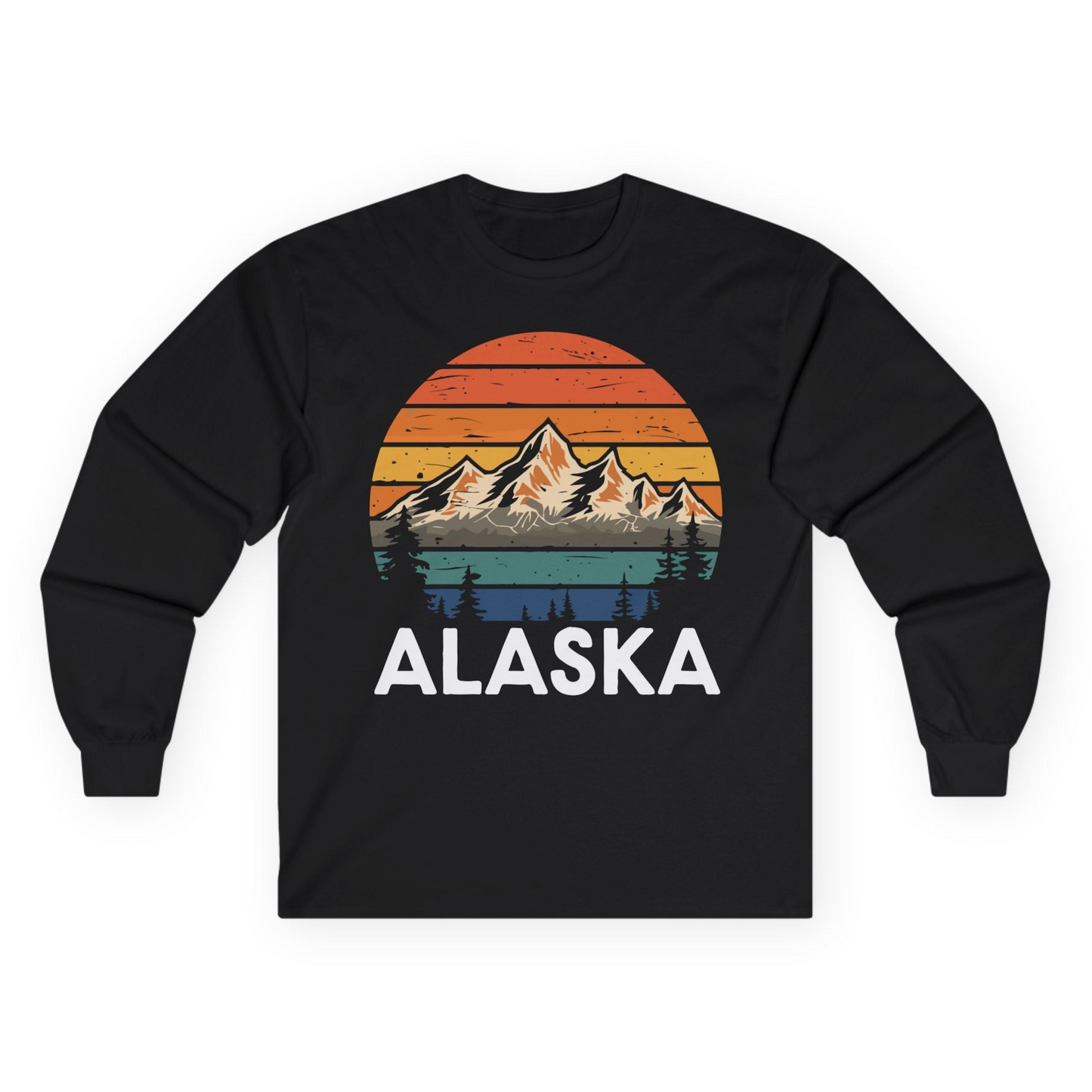 Retro Alaska Mountain Scenery Shirt - Vintage Denali Sunset Tee Long Sleeve Shirt – Black – Alaska Cruise Shirts