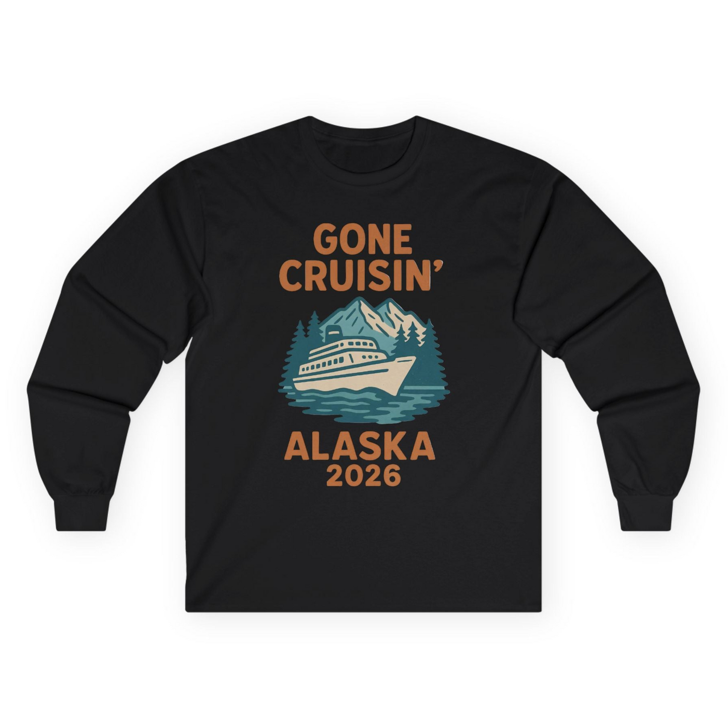 Gone Cruisin Alaska 2026 Retro Cruise Ship Nature Scenery Shirt Long Sleeve Shirt – Black – Alaska Cruise Shirts