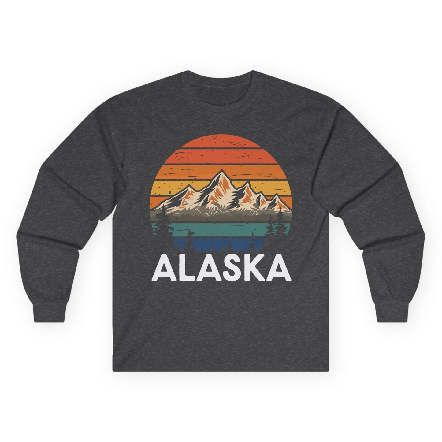 Retro Alaska Mountain Scenery Shirt - Vintage Denali Sunset Tee Long Sleeve Shirt – Dark Heather – Alaska Cruise Shirts