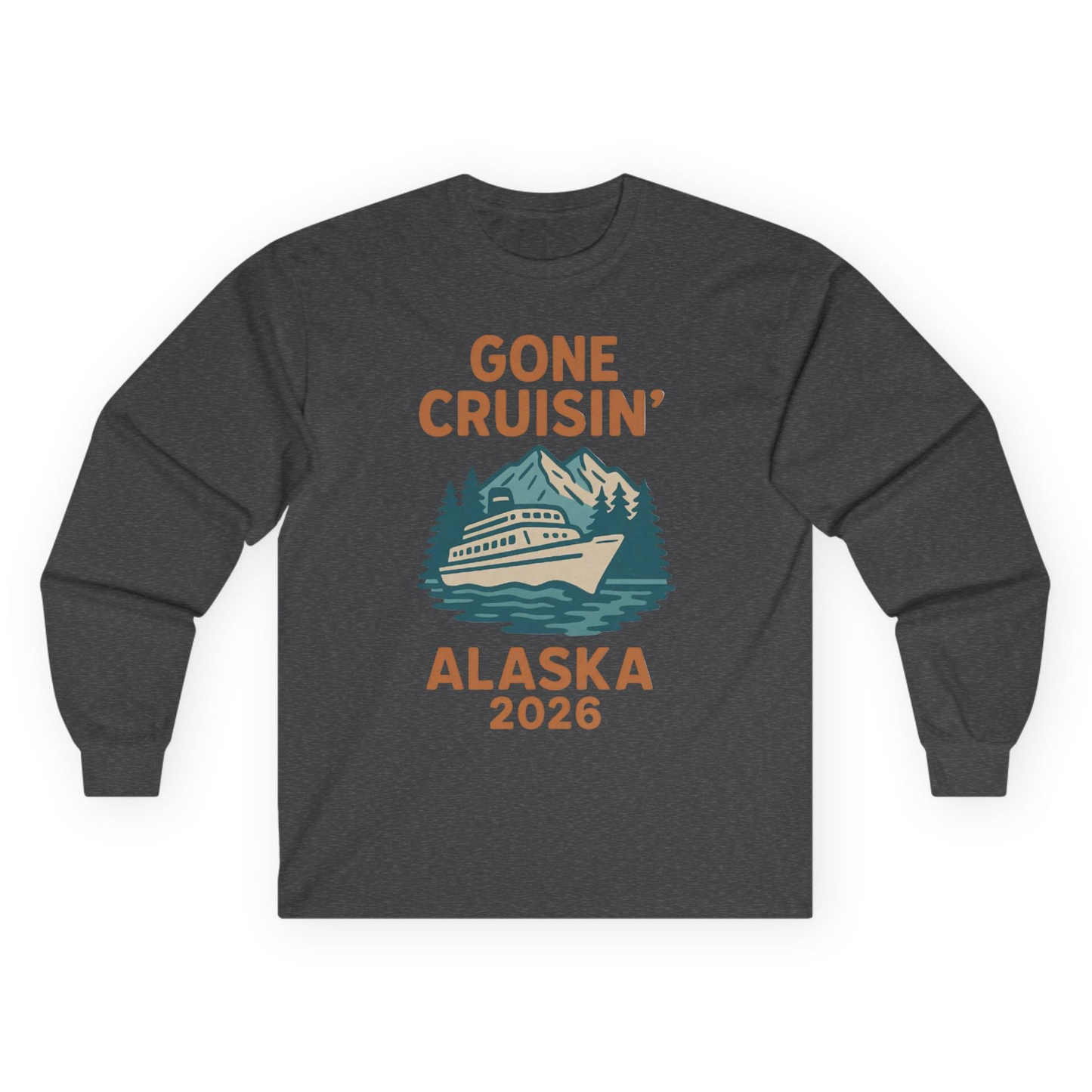 Gone Cruisin Alaska 2026 Retro Cruise Ship Nature Scenery Shirt Long Sleeve Shirt – Dark Heather – Alaska Cruise Shirts