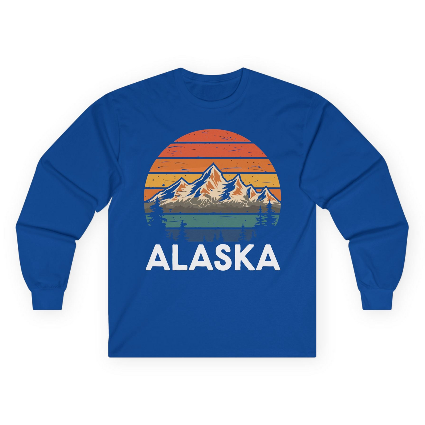 Retro Alaska Mountain Scenery Shirt - Vintage Denali Sunset Tee Long Sleeve Shirt – Royal – Alaska Cruise Shirts