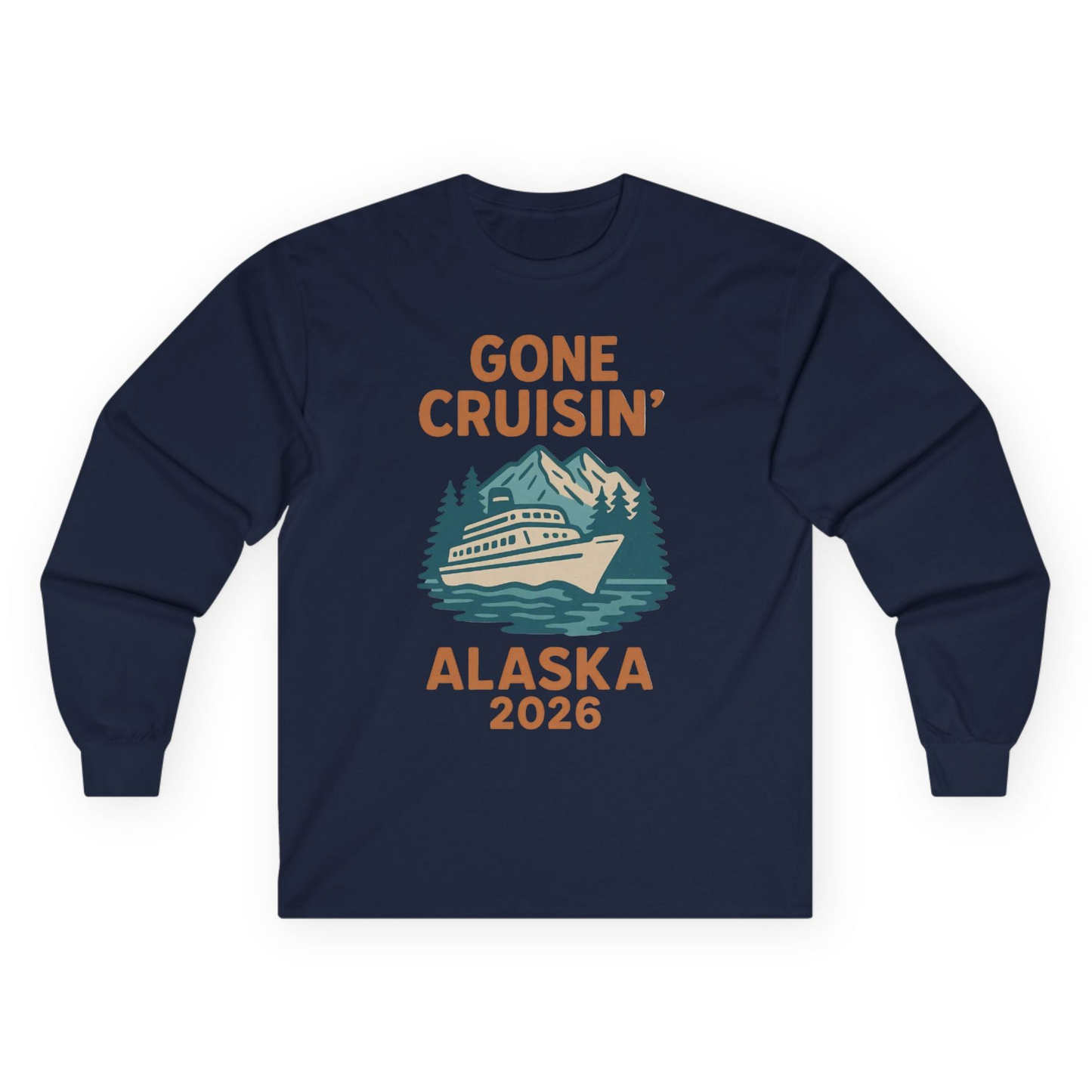 Gone Cruisin Alaska 2026 Retro Cruise Ship Nature Scenery Shirt Long Sleeve Shirt – Navy – Alaska Cruise Shirts