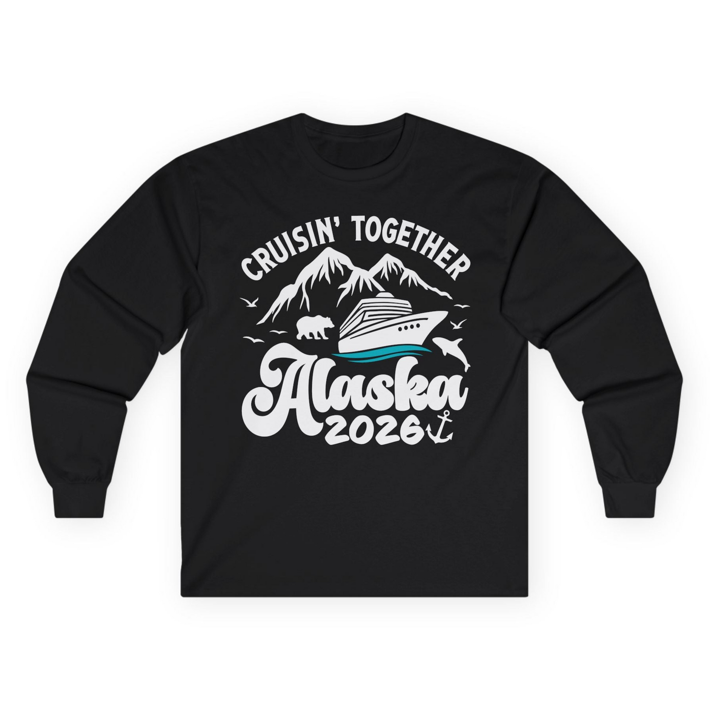 Alaska Cruise Adventure Shirt - Mountains Wildlife and Nautical 2026 Long Sleeve Shirt – Black – Alaska Cruise Shirts