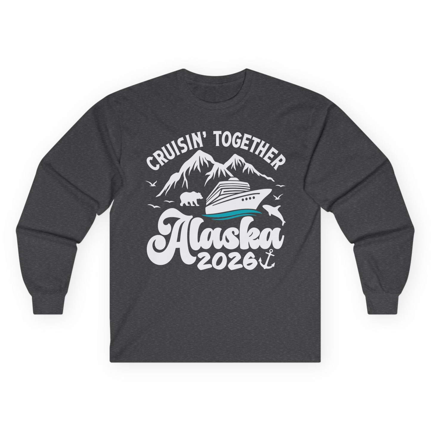Alaska Cruise Adventure Shirt - Mountains Wildlife and Nautical 2026 Long Sleeve Shirt – Dark Heather – Alaska Cruise Shirts
