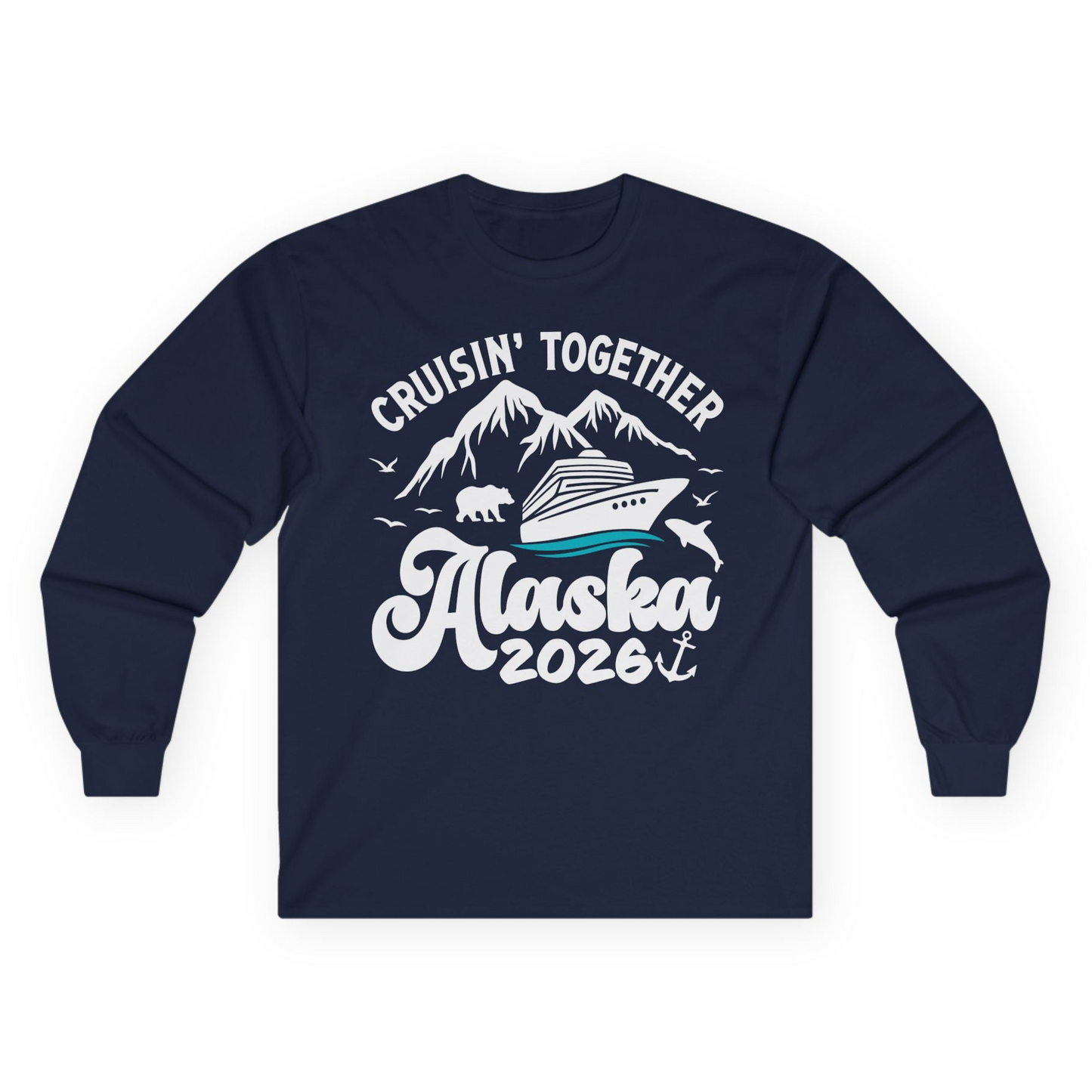 Alaska Cruise Adventure Shirt - Mountains Wildlife and Nautical 2026 Long Sleeve Shirt – Navy – Alaska Cruise Shirts