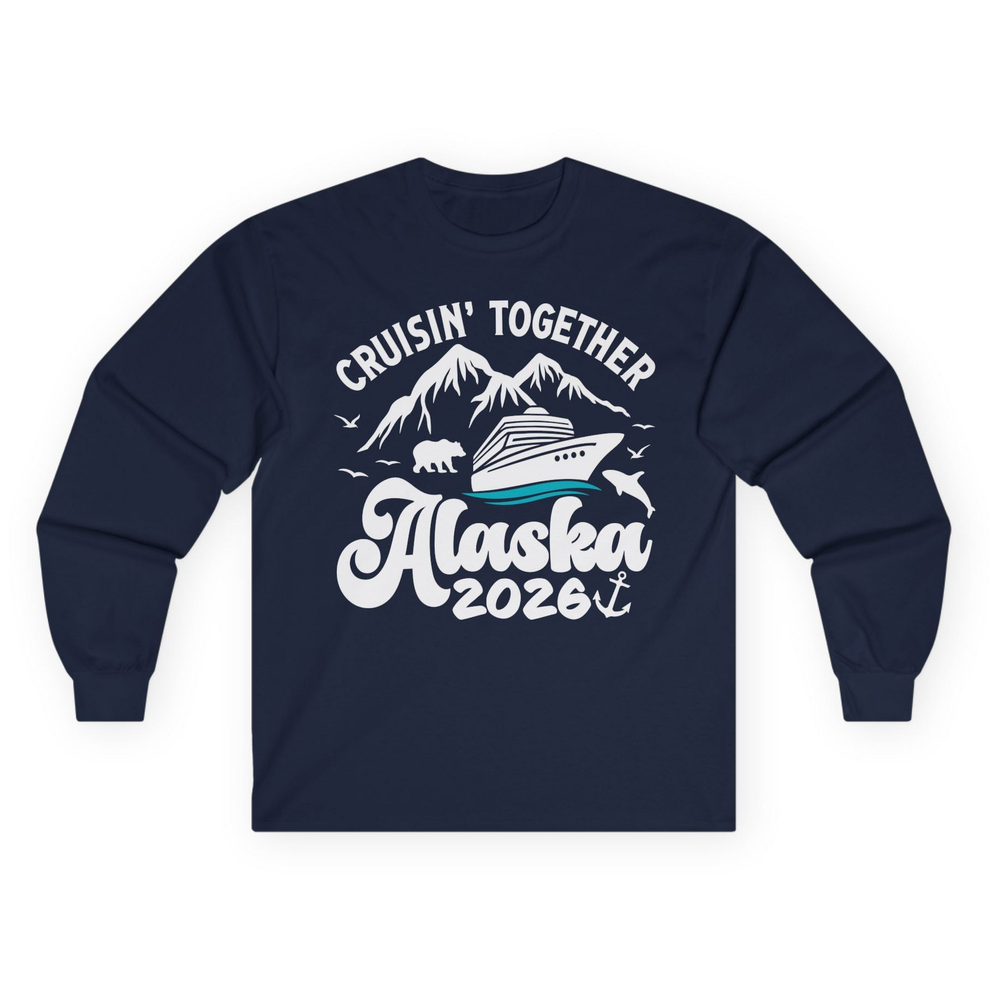 Alaska Cruise Adventure Shirt - Mountains Wildlife and Nautical 2026 Long Sleeve Shirt – Navy – Alaska Cruise Shirts