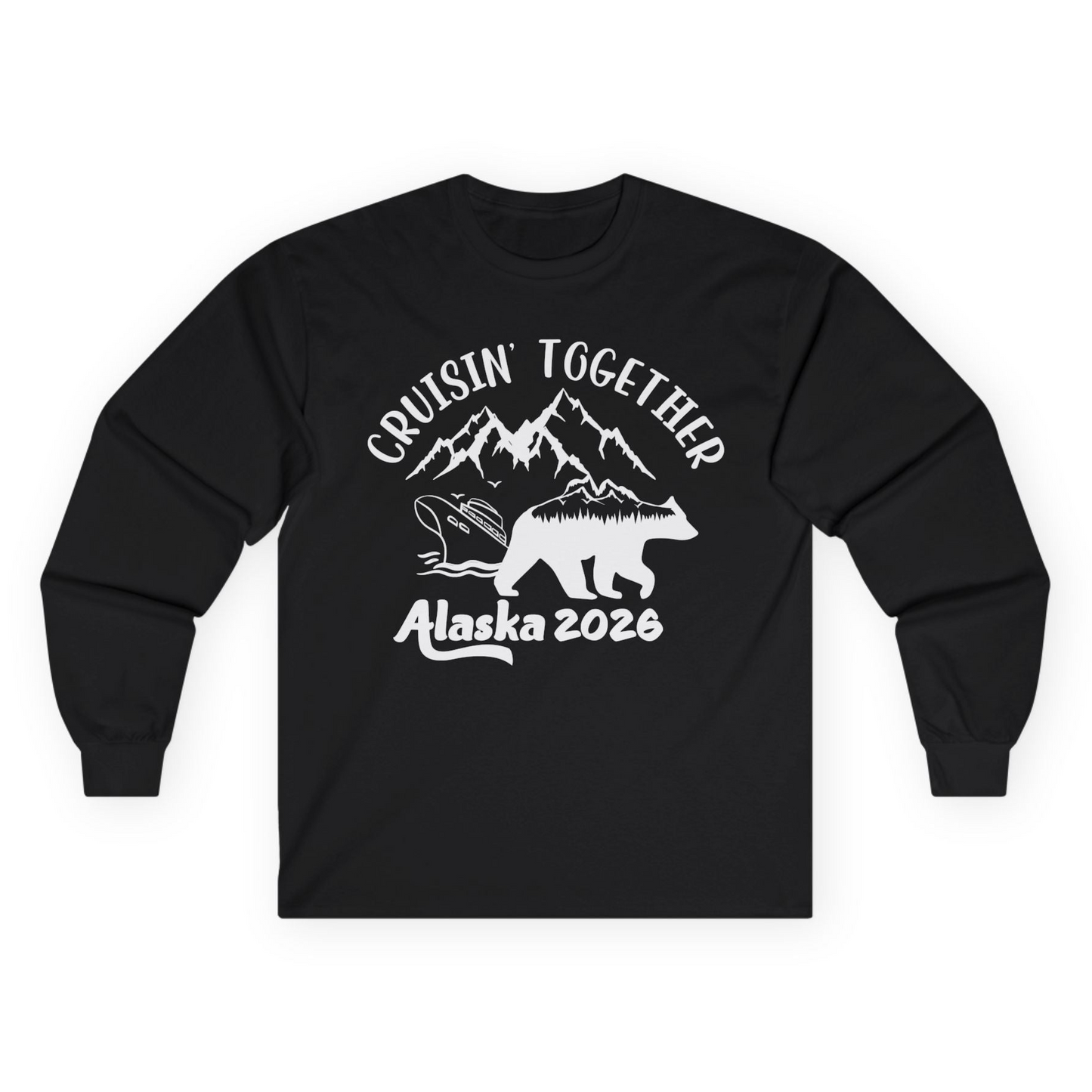 Cruisin Together Alaska 2026 Bear Mountain Group Cruise Shirt Long Sleeve Shirt – Black – Alaska Cruise Shirts