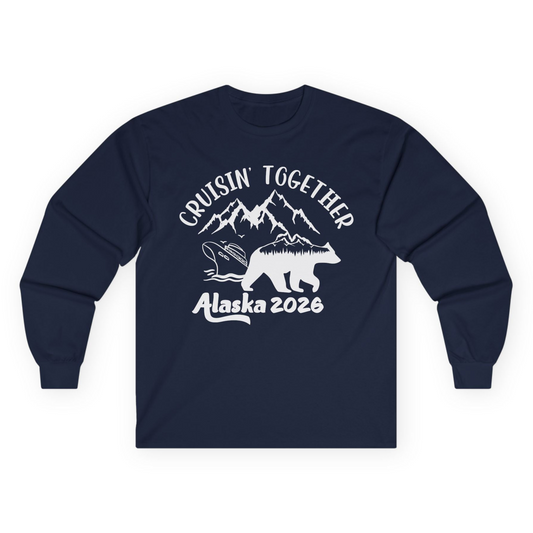 Cruisin Together Alaska 2026 Bear Mountain Group Cruise Shirt Long Sleeve Shirt – Navy – Alaska Cruise Shirts