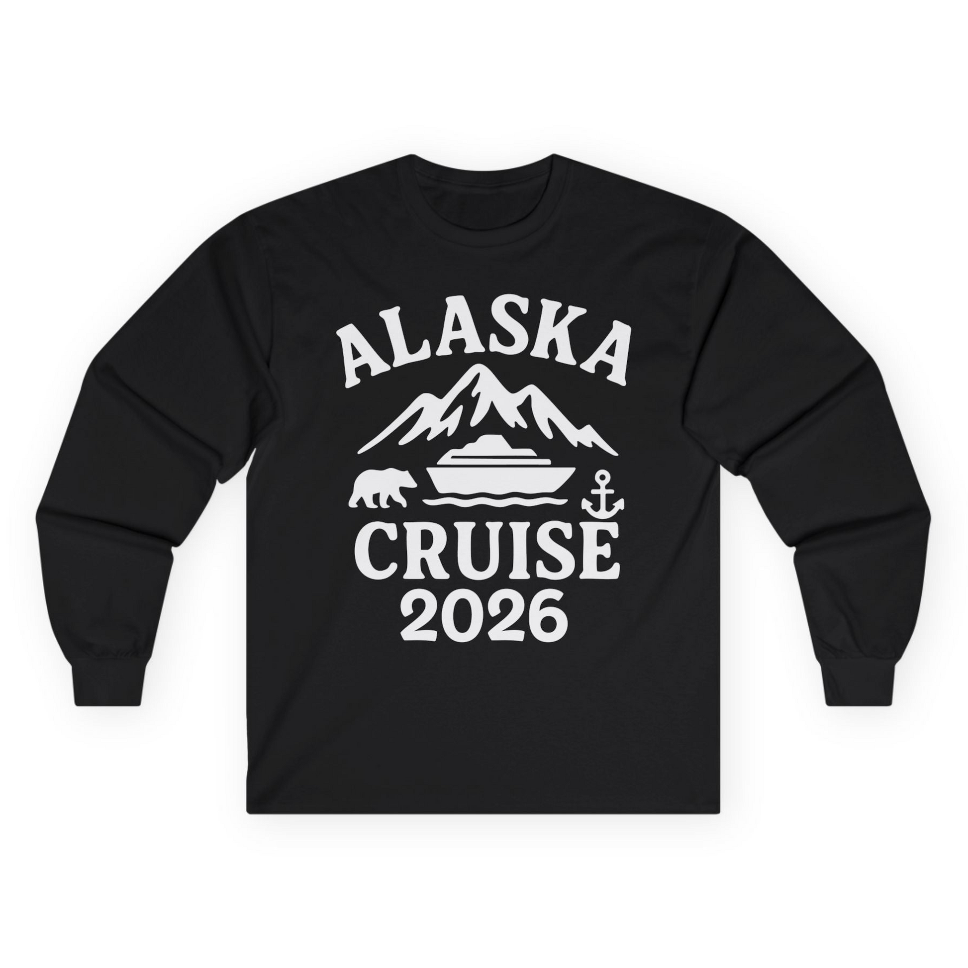 Alaska Cruise 2026 Shirt - Mountains Bear Anchor Adventure Tee Long Sleeve Shirt – Black – Alaska Cruise Shirts