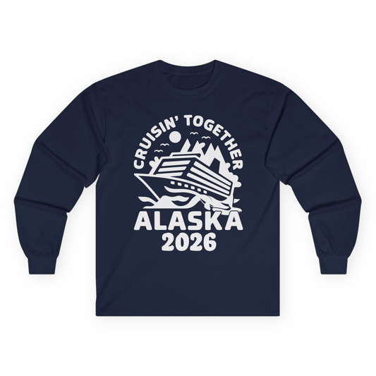 Cruisin Together Alaska Cruise Shirt - Scenic Mountains Ship 2026 Long Sleeve Shirt – Navy – Alaska Cruise Shirts