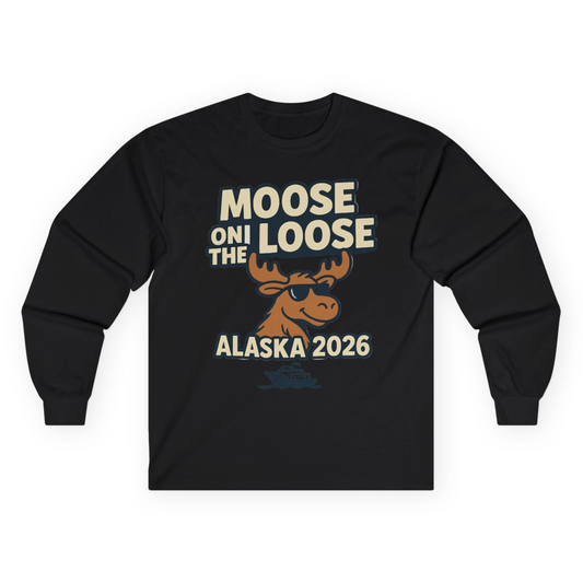 Moose on the Loose Alaska 2026 Cruise Cartoon Funny Shirt Long Sleeve Shirt – Black – Alaska Cruise Shirts