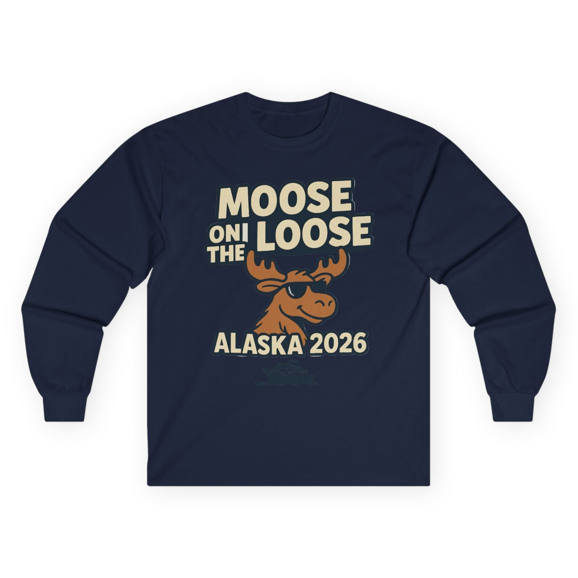 Moose on the Loose Alaska 2026 Cruise Cartoon Funny Shirt Long Sleeve Shirt – Navy – Alaska Cruise Shirts
