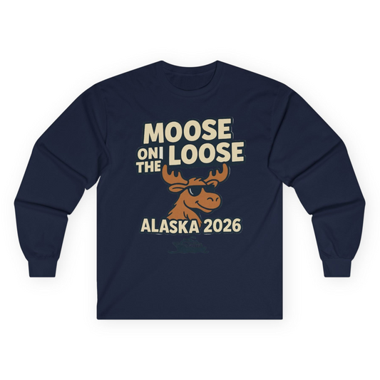 Moose on the Loose Alaska 2026 Cruise Cartoon Funny Shirt Long Sleeve Shirt – Navy – Alaska Cruise Shirts