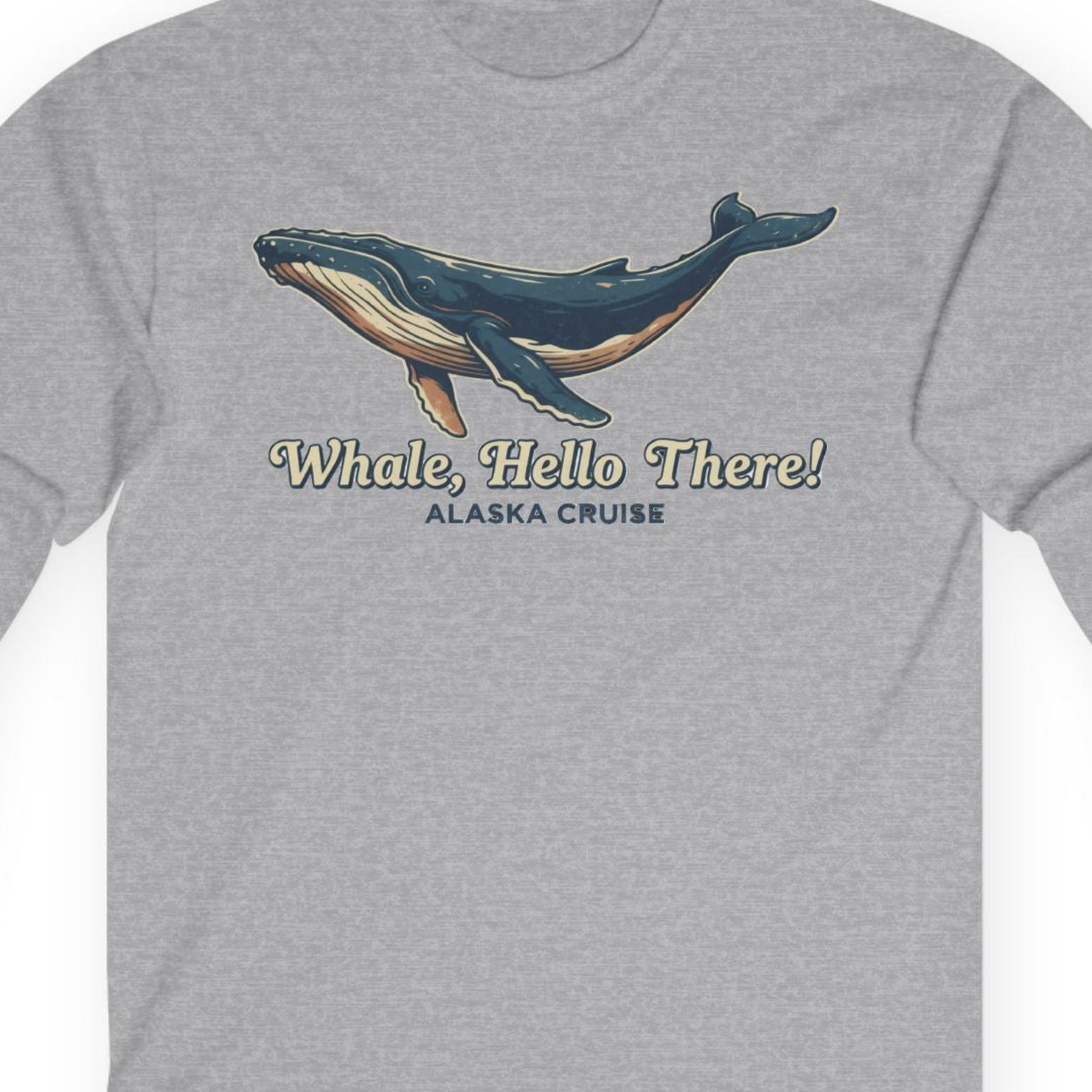 Whale Hello There Alaska Cruise long sleeve shirt Long Sleeve Shirt – Sport Grey – Alaska Cruise Shirts Close Up
