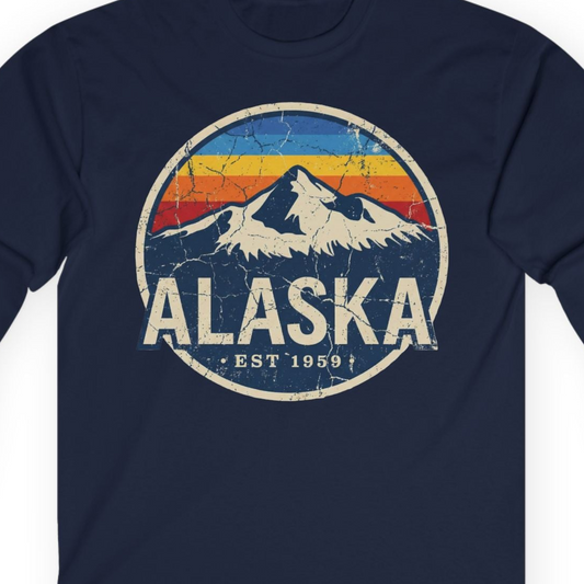 Alaska Vintage long sleeve shirt Long Sleeve Shirt – Navy – Alaska Cruise Shirts Close Up
