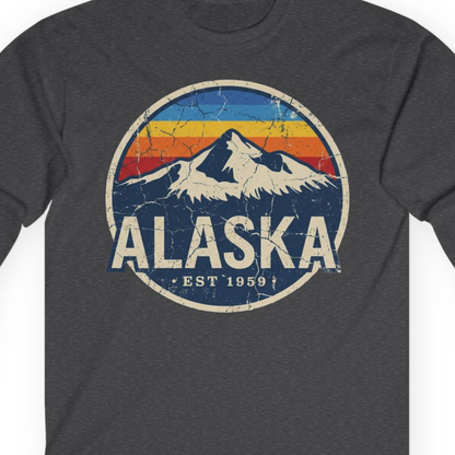 Alaska Vintage long sleeve shirt Long Sleeve Shirt – Dark Heather – Alaska Cruise Shirts Close Up