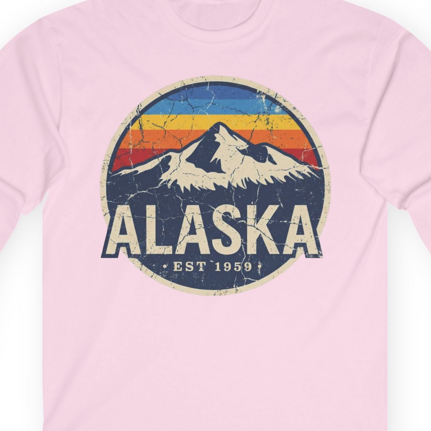 Alaska Vintage long sleeve shirt Long Sleeve Shirt – Light Pink – Alaska Cruise Shirts Close Up