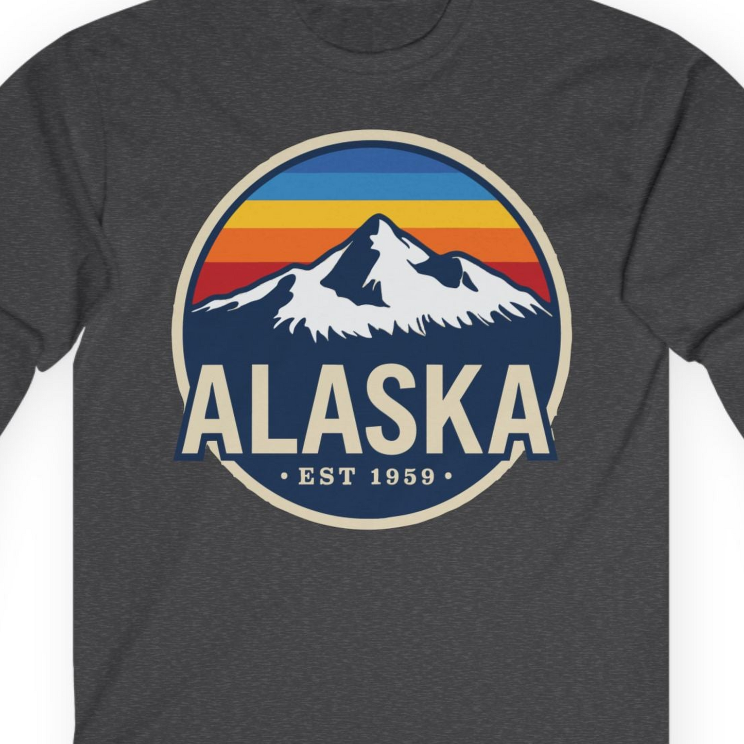 Alaska Vintage long sleeve shirt Long Sleeve Shirt – Dark Heather – Alaska Cruise Shirts Close Up