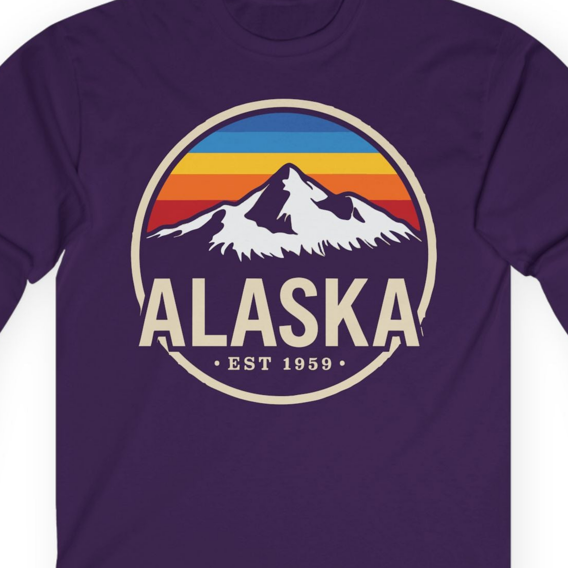 Alaska Vintage Mountain Sunset long sleeve shirt Long Sleeve Shirt – Purple – Alaska Cruise Shirts Close Up