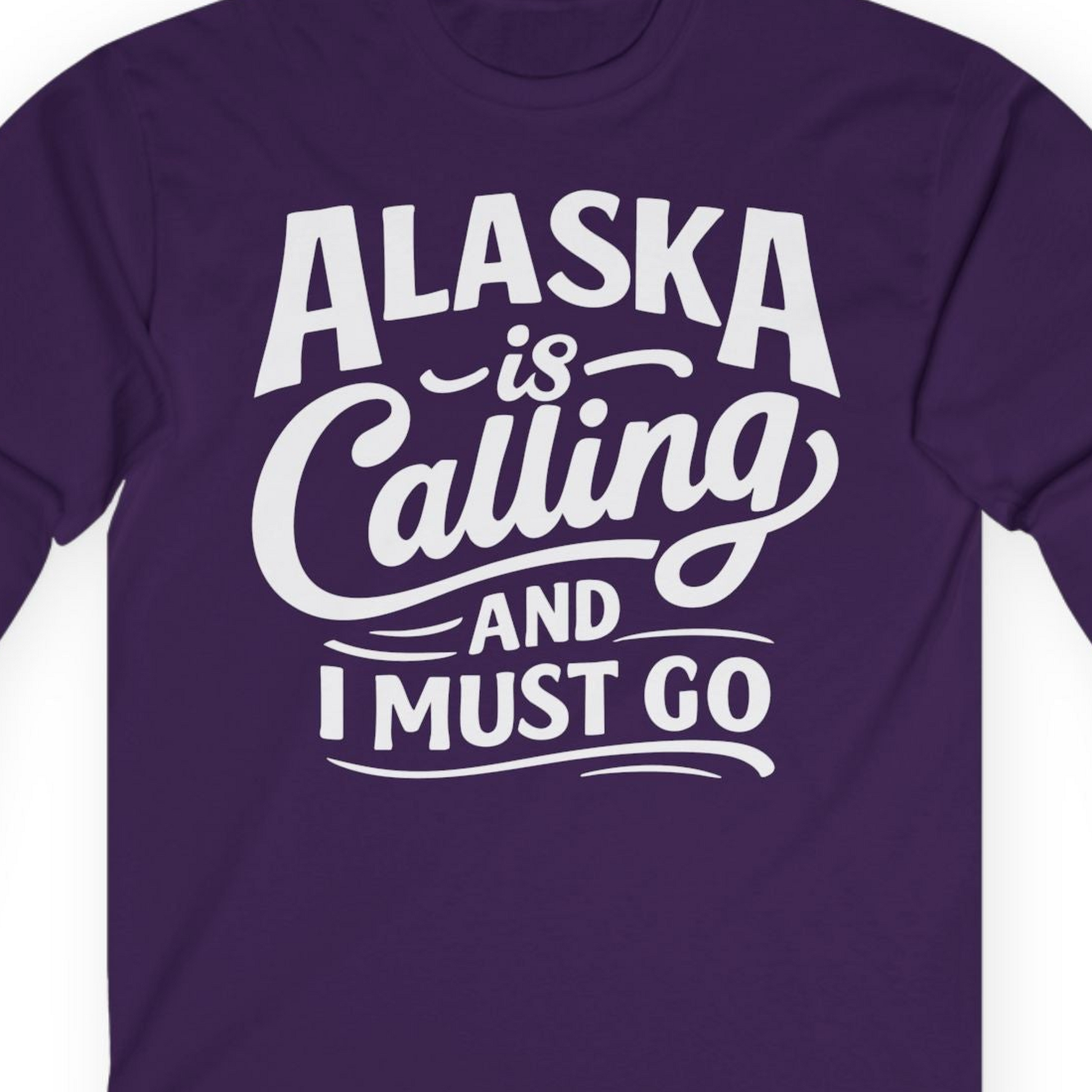 Alaska Is Calling Adventure Typography Shirt Long Sleeve Shirt – Purple – Alaska Cruise Shirts Close Up