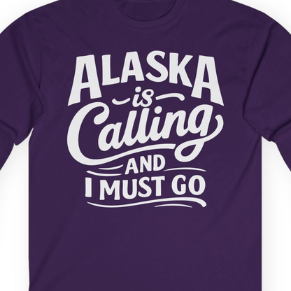 Alaska Is Calling Adventure Typography Shirt Long Sleeve Shirt – Purple – Alaska Cruise Shirts Close Up