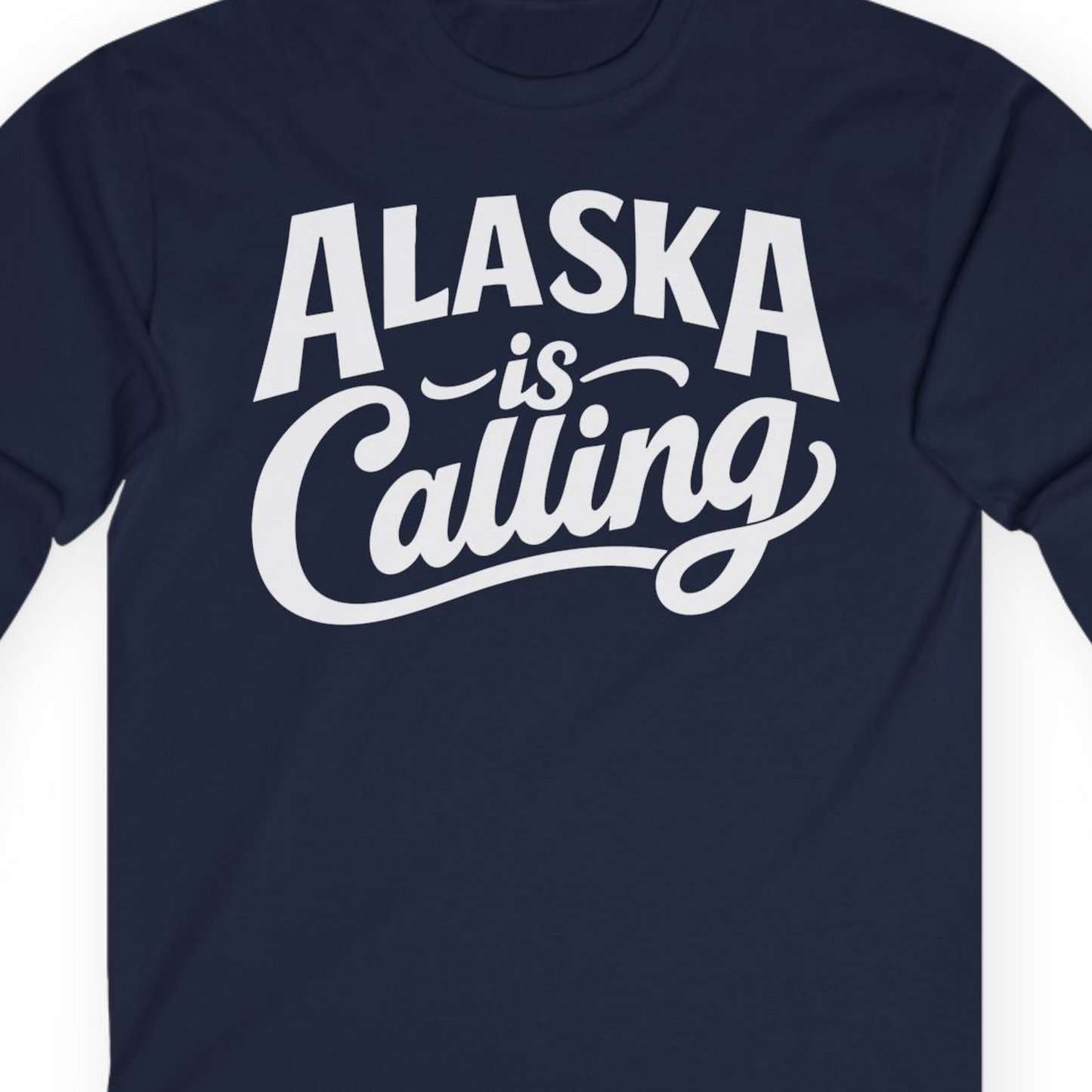 Alaska Is Calling long sleeve shirt Long Sleeve Shirt – Navy – Alaska Cruise Shirts Close Up