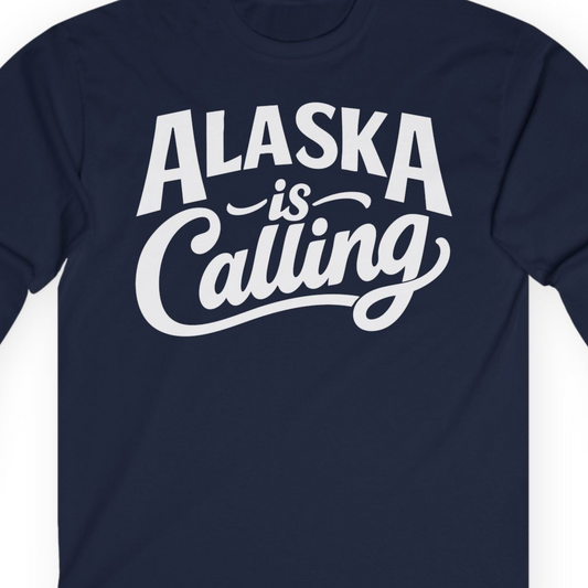 Alaska Is Calling long sleeve shirt Long Sleeve Shirt – Navy – Alaska Cruise Shirts Close Up