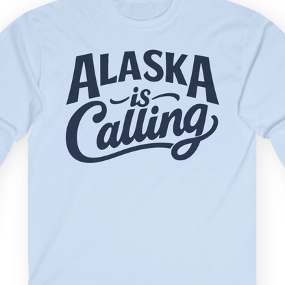 Alaska Is Calling long sleeve shirt Long Sleeve Shirt – Light Blue – Alaska Cruise Shirts Close Up
