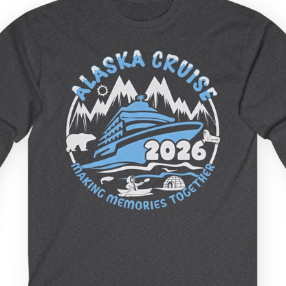 Alaska Cruise 2026 Family Adventure Shirt with Wildlife and Nature — Long Sleeve Long Sleeve Shirt – Dark Heather – Alaska Cruise Shirts Close Up