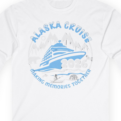 Alaska Cruise 2026 Family Adventure Shirt with Wildlife and Nature — Long Sleeve Long Sleeve Shirt – White – Alaska Cruise Shirts Close Up