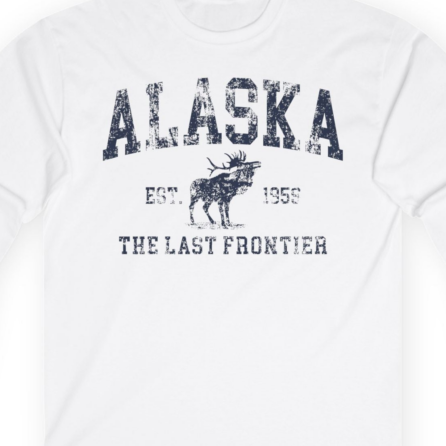 Vintage Alaska Moose Shirt Long Sleeve Shirt – White – Alaska Cruise Shirts Close Up